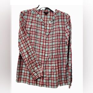 Talbots Size Small Aqua & Red Plaid Pin-tuck Button Down Top - Great Condition